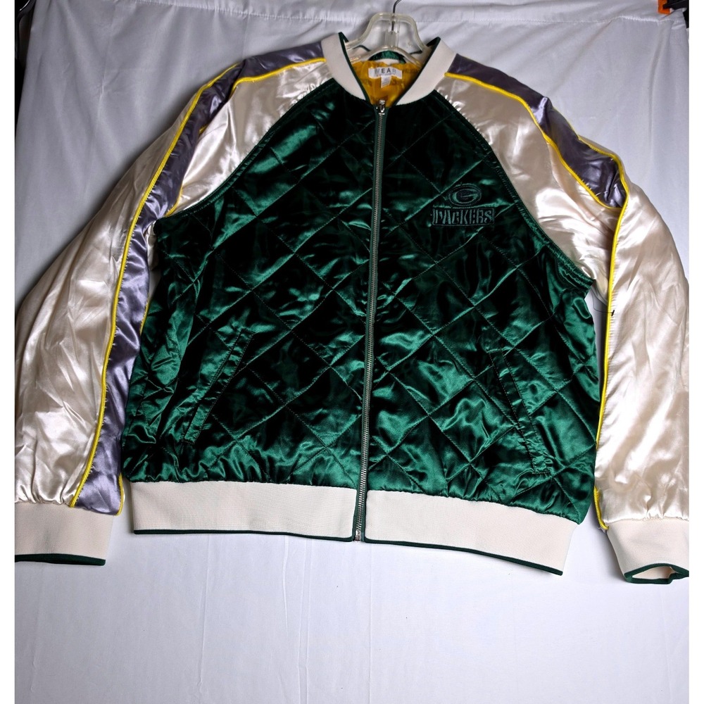 WEAR by Erin Andrews Green Bay Packers Quilted Satin Bomber Jacket XL